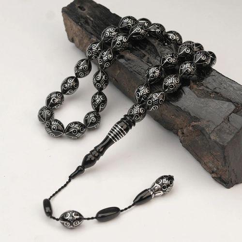 Oltu Taşı Ötr İşleme On İkili Damal İşlemeli Tespih