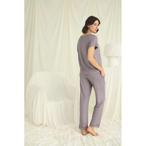 Kısa Kollu V Yakalı Dantelli Pijama Takımı