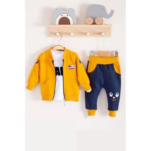 New Fashıon Hırkalı 3'lü % 100 Pamuk Erkek Bebek Takımı