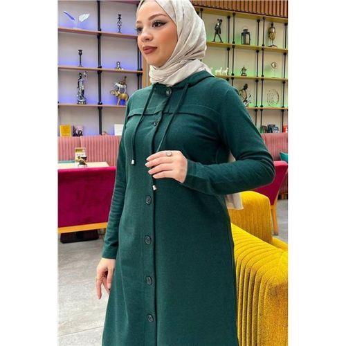 Kapşonlu Düğmeli Sade Basic Uzun Tunik ve Pantolon İkili Spor Takım - 03072.021 - Nefti
