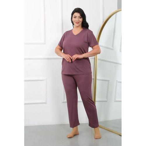 Kadın Büyük Beden Kısa Kol Penye Pijama Takımı Mürdüm