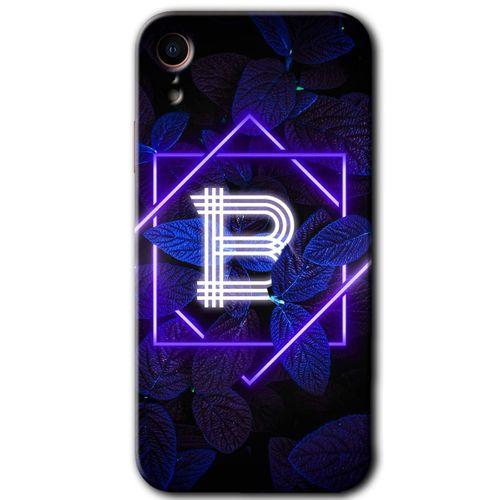 BeRa Aksesuar iPhone XR Kılıf Baskılı Kapak - Dark Neon Yaprak B Harfi +Tam Kaplayan Mat Seramik