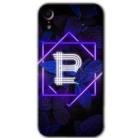 BeRa Aksesuar iPhone XR Kılıf Baskılı Kapak - Dark Neon Yaprak B Harfi +Tam Kaplayan Mat Seramik