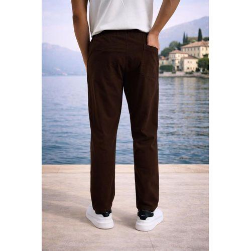 Meridian Kumaş Relaxed Fit %100 Pamuklu Jogger Erkek Yazlık Eşofman Altı Pantolon - Kahve