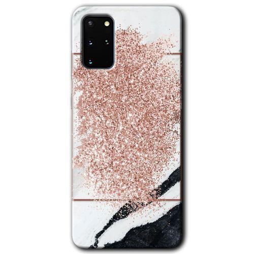 MRCİLETİSİM MRCİLETİSİM Samsung Galaxy S20 Plus Kılıf HD Desen Baskılı Arka Kapak + Temperli Cam - Simli Mermer