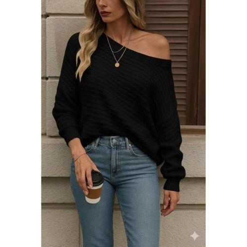 Kadın Uzun Kollu Tek Omuzu Açık Triko Bluz