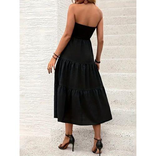 Kadın Straplez Göğüsten Lastikli Kloş Aerobin Uzun Elbise