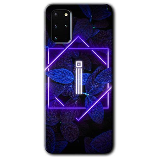 Samsung Galaxy S20 Plus Kılıf HD Desen Baskılı Arka Kapak + Temperli Cam - Dark Neon Yaprak İ Harfi
