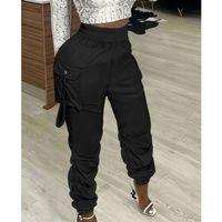 Kadın Yüksek Bel Beli Lastikli Kargo Cep Detaylı Gabardin Pantolon