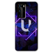 MRCİLETİSİM Huawei P40 Pro Kılıf HD Desen Baskılı Arka Kapak + Temperli Cam - Dark Neon Yaprak U Harfi