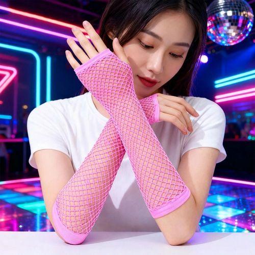 Retro Neon Pembe File Parmaksız Eldiven 26 Cm