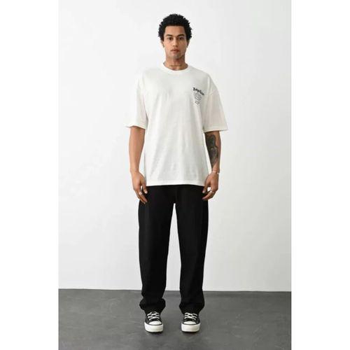 Unisex Baskılı Oversize T-Shirt - Beyaz