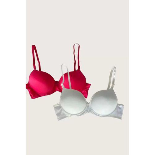 Kırmızı-beyaz 2'li Mikro Kumaş Push Up Dolgulu Balenli Günlük Destekli Sütyen