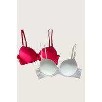 Kırmızı-beyaz 2'li Mikro Kumaş Push Up Dolgulu Balenli Günlük Destekli Sütyen