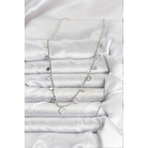 Pirinç Gümüş Renk Yonca Model Kadın Kolye - TJ-BKO10651