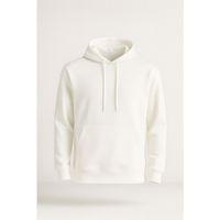 Luc Oversize Basic Dalgıç Kumaş Viskon Kapüşonlu Cepli Sweatshirt Hoodie - Ekru