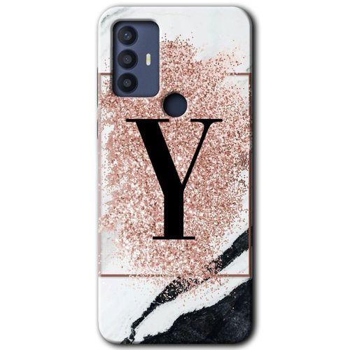 TCL 30 SE Kılıf HD Desen Baskılı Arka Kapak - Pembe Mermer Desenli Y Harfi