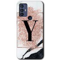 TCL 30 SE Kılıf HD Desen Baskılı Arka Kapak - Pembe Mermer Desenli Y Harfi
