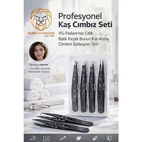 Profesyonel Kaş Cımbız Seti 4'lü Paslanmaz Çelik Batık Kirpik Burun Kılı Alma Cımbızı Epilasyon Seti 723647