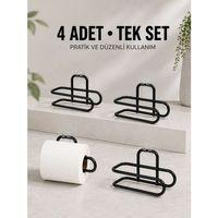 Duvara Yapışkanlı Wc Kağıtlık Siyah Metal 4 Adet Tuvalet Kağıdı Rulo Askısı