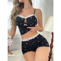 Yumuşak Kumaşlı Çiçekli Şortlu Dantelli Gecelik Takımı, Rahat Ve Şık Ev Giyim,kadın Pijama