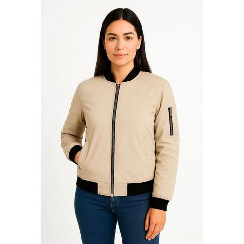 Içi Astarlı Fermuarlı Bomber Mont Ceket - Bej