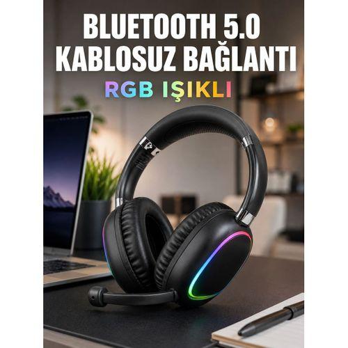 Bluetooth 5 0 Kablosuz Kulak Üstü Kulaklık Mikrofonlu Rgb Aydınlatmalı