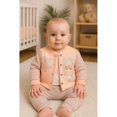 Stay Little Puan Desenli 3'lü Hırkalı Kız Bebek Takım