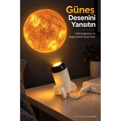 Roket Şeklinde Projeksiyon Lambası Değiştirilebilir Görsel Kartlı
