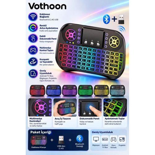 Zk-08 Rgb Işıklı Mini Kablosuz Klavye Touchpad Bluetooth Ve 2.4g Smart Tv Kumandası