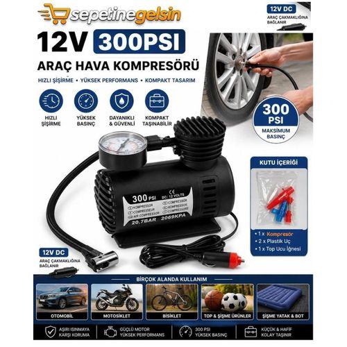 Sepetinegelsin Taşınabilir Oto Hava Kompresörü Çakmaklık İle Çalışır 12v 300 Psi
