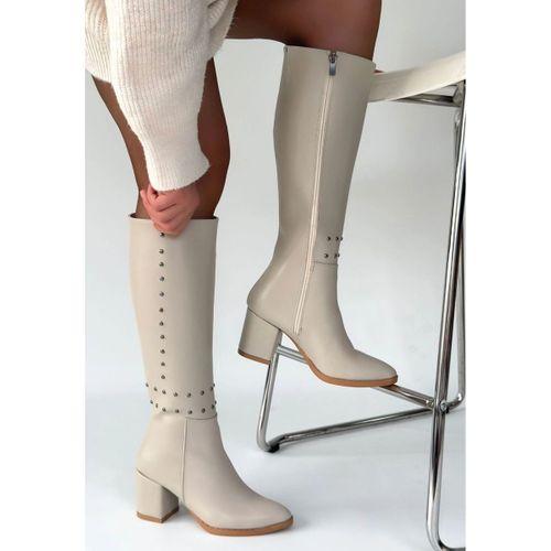 Tiyan Bej Cilt Topuklu Çizme