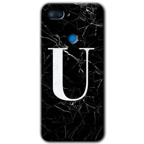 Xiaomi Mi 8 Lite Kılıf HD Desen Baskılı Arka Kapak - Siyah Mermer Desenli U Harfi