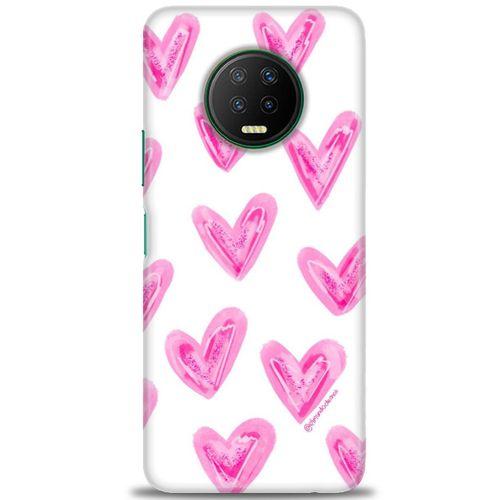 Infinix Note 7 Kılıf HD Baskılı Kılıf - Pembe Kalpler + Tam Ekran Koruyucu