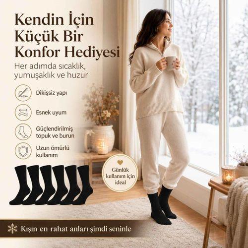Kadın Siyah Kışlık Termal Uzun Çorap 12'li | Dikişsiz Havlu, Sıcak Tutan, Güçlü Topuk Burun
