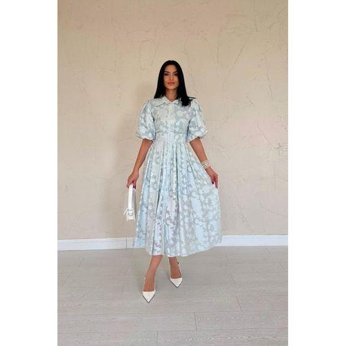 Mint Kemerli Balon Kollu Elbise