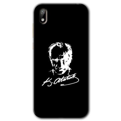 Potkal Hediye Fabrikası Huawei Y5 2019 Kılıf HD Desen Baskılı Arka Kapak - Atatürk Silüet İmza