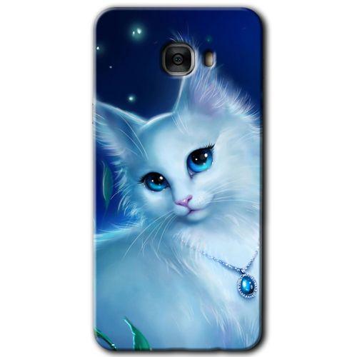 MRCİLETİSİM MRCİLETİSİM Samsung Galaxy C7 Pro Kılıf HD Desen Baskılı Arka Kapak + Temperli Cam - Cat Glance