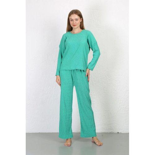Kadın Bürümcük Kumaş Pijama Takım Yeşil