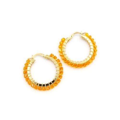 Kristal Boncuk Halka Küpe - Turuncu