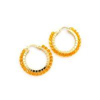 Kristal Boncuk Halka Küpe - Turuncu