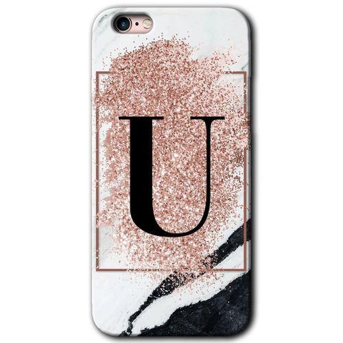 iPhone 6s Kılıf HD Desen Baskılı Arka Kapak + Mat Kobra Cam - Pembe Mermer Desenli U Harfi