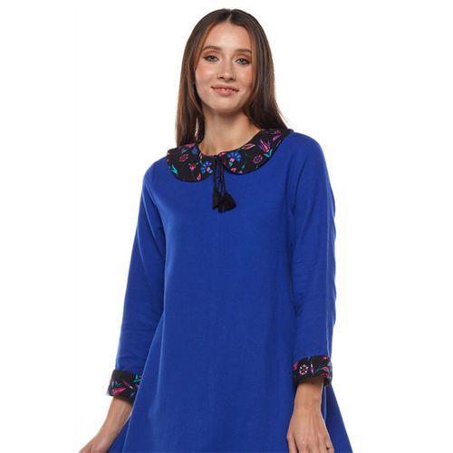 Pazen Saks Çiçek Yakalı Elbise