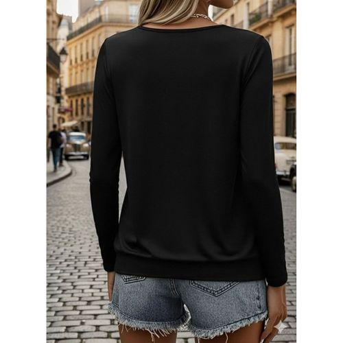 Kadın Uzun Kollu Yuvarlak Yakalı Viskon Bluz