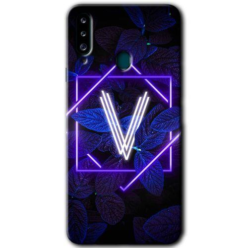 Potkal Hediye Fabrikası Samsung Galaxy A20s Kılıf HD Desen Baskılı Arka Kapak - Dark Neon Yaprak V Harfi