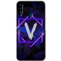 Potkal Hediye Fabrikası Samsung Galaxy A20s Kılıf HD Desen Baskılı Arka Kapak - Dark Neon Yaprak V Harfi