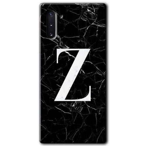 Galaxy Note 10 Kılıf HD Desen Baskılı Arka Kapak - Siyah Mermer Desenli Z Harfi + Kırılmaz Cam