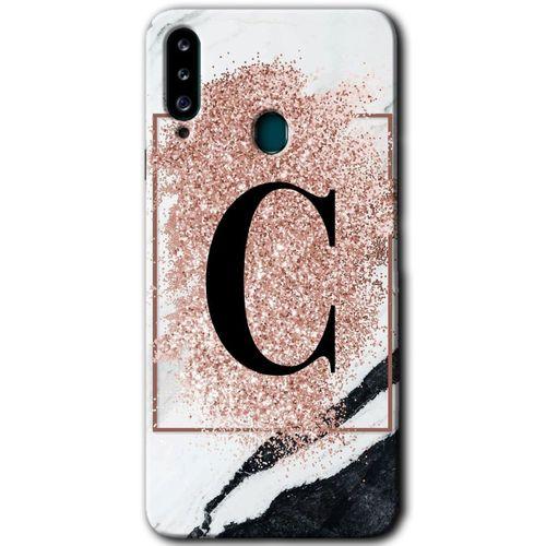 Galaxy A20s Kılıf HD Desen Baskılı Arka Kapak - Pembe Mermer Desenli C Harfi