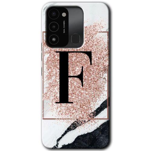 Tecno Spark 8C Kılıf HD Desen Baskılı Arka Kapak - Pembe Mermer Desenli F Harfi