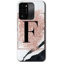 Tecno Spark 8C Kılıf HD Desen Baskılı Arka Kapak - Pembe Mermer Desenli F Harfi